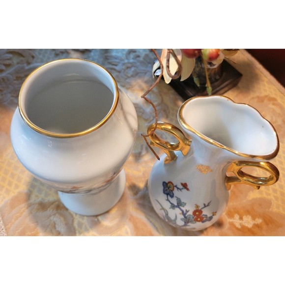 Limoges France Porcelaine Malbec Hand Painted Floral Gold Vase Vintage Set - Picture 5 of 8
